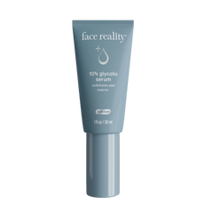 Tube of face reality 10% glycolic serum on a gray background